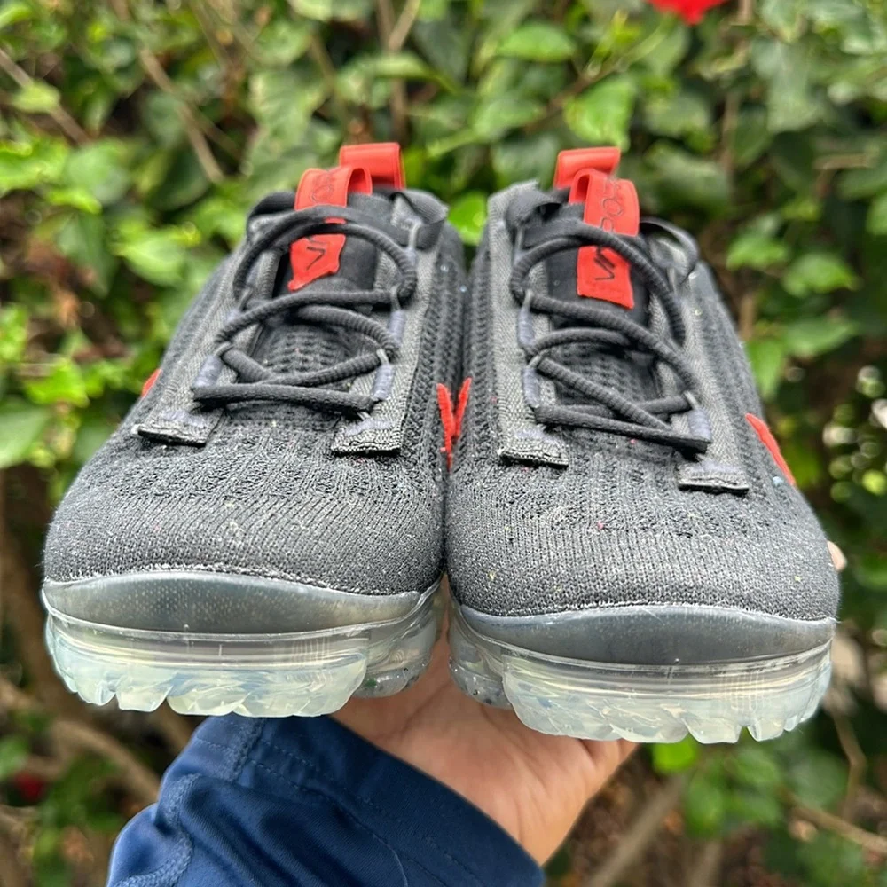Nike Womens Air Vapormax 2021 FK Black Leopard Habanero Red Size 6.5 - Picture 2 of 8